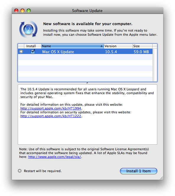 Mac OS X 10.5.4 Update