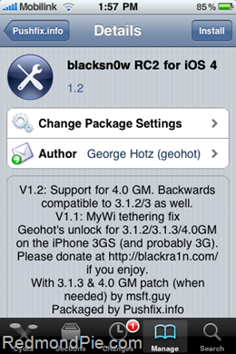 iPhone 3GS con iOS 4 desbloqueado con BlackSnow