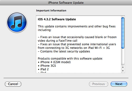 iOS 4.3.2 disponible