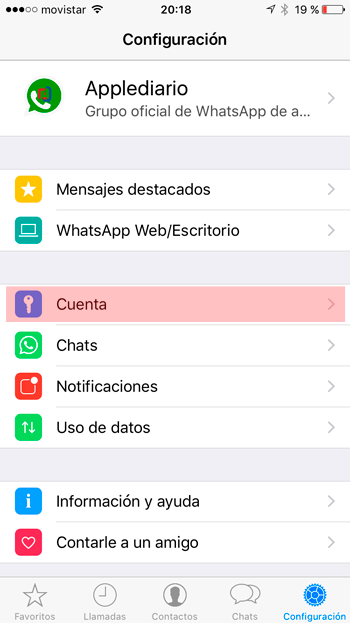 Configuración Whatsapp iOS