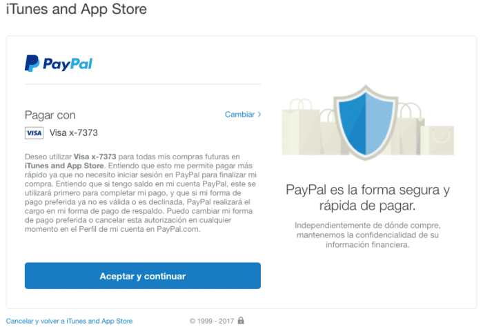vincular PayPal con la iTunes Store
