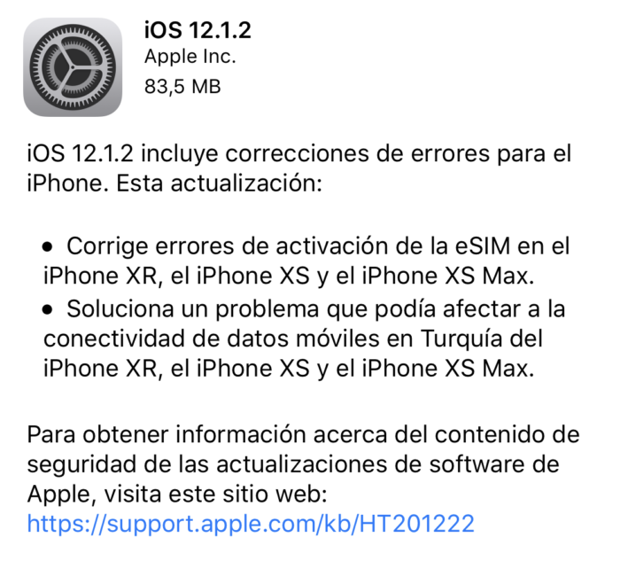 Actualizacion iOS 12.1.2
