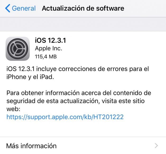 Actualizacion iOS 12.3.1
