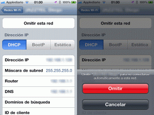 Omitir red WiFi en el iPhone